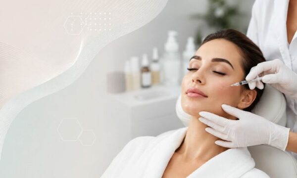Donna durante un trattamento di medicina estetica non chirurgica in una clinica estetica professionale.